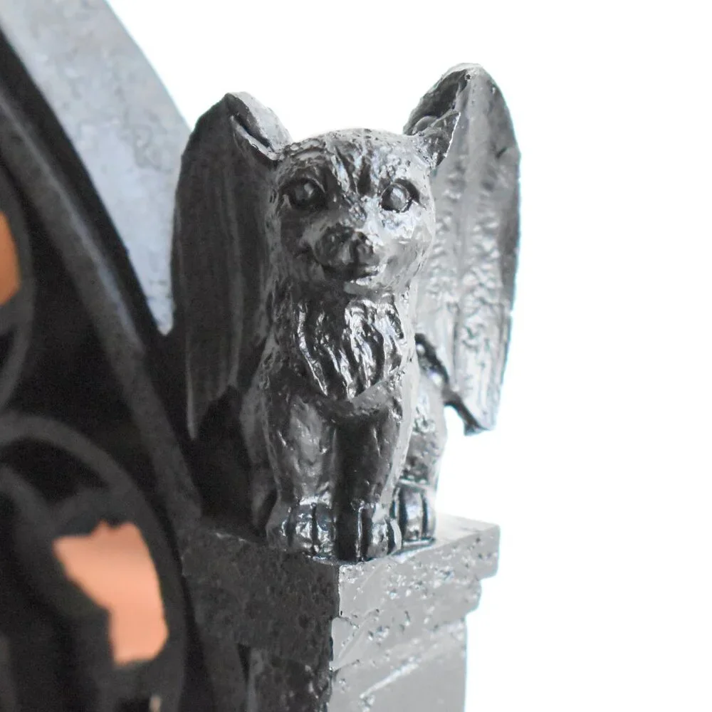 Gothic Black Resin Cathedral Window Mirror Bat Wings Cat Gargoyle Raven Decor